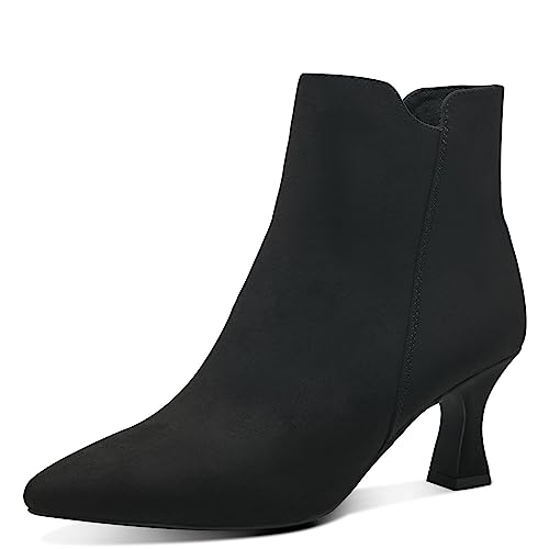 MARCO TOZZI Damen Stiefeletten mit Absatz Spitz mit Reißverschluss, Schwarz (Black), 39 EU