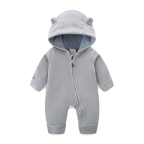 KIDDLETOWN Baby Fleece Overall, Baby Strampler, Neugeborene Schneeanzüge, Winter Herbst Schneeanzug Outwear mit Kapuze, Unisex Neugeborene Footed Jumpsuit für Mädchen Jungen 3-6 Monate