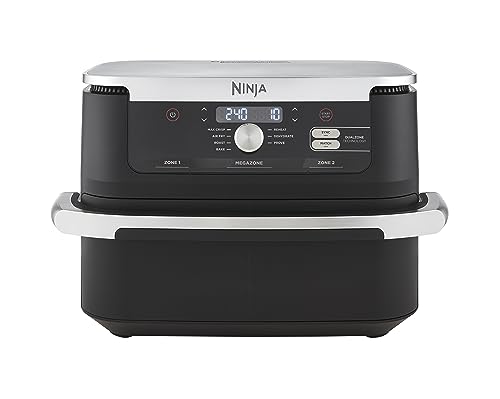 Ninja Foodi FlexDrawer Dual Zone Heißluftfritteuse, Air fryer mit 10,4-Fach und herausnehmbarem Trenner, Antihaftbeschichtung, spülmaschinenfester Korb, 7-in-1, Schwarz AF500EU