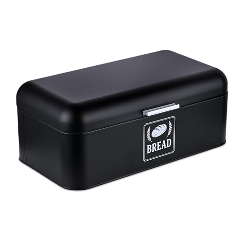 Relaxdays Brotkasten, Brotbox mit Deckel & Griff, HBT: 17x42x24 cm, Brot aufbewahren, Brotkiste Retro, Metall, schwarz
