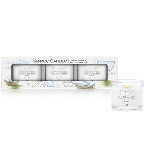 Yankee Candle Duftkerzen Geschenkset | Clean Cotton Gefüllte Votivkerze | Sojamischung Wachsmischung | 3 Stück