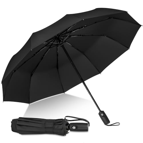 ZOMAKE Regenschirm sturmfest – 114 cm großer Taschenschirm, Black
