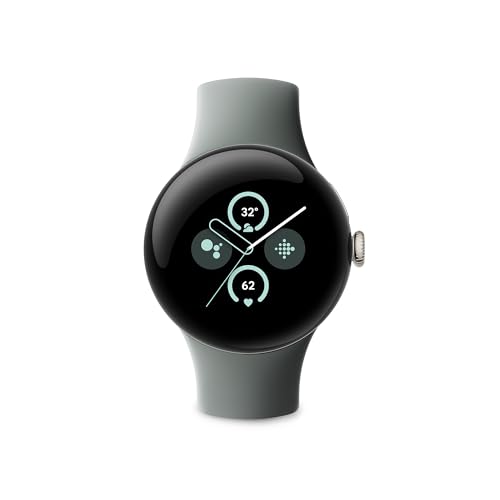 Google Pixel Watch 2 - das Beste von Google und Fitbit – Herzfrequenzmessung, Stressmanagement, Sicherheitsfunktionen – Android – Aluminiumgehäuse in Champagne Gold – Sportarmband in Hazel – WLAN