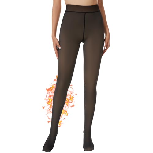 HIPOWER Thermo Strumpfhose Damen Winter Gefütterte Strumpfhose High Waist Warme Dicke Thermostrumpfhose Gefälschte Durchscheinend Bauchweg Pantyhose Plüsch(A-Schwarz Gefälschte Durchscheinend, M)