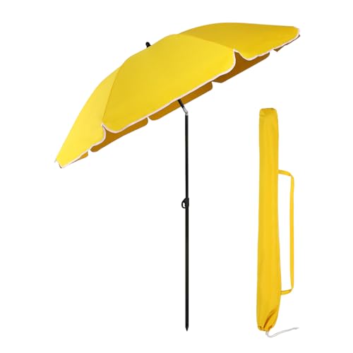 Sekey Sonnenschirm 180 cm mit Schutzhülle, Sonnenschirm Strand mit Neigungswinkel und Höhe verstellba, für Balkon Strand, Garten GRS-recycelter Bezug UPF50+