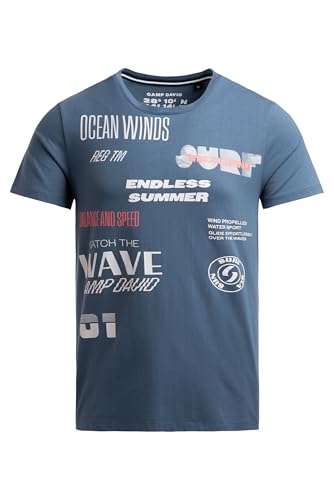 Camp David Herren T-Shirt Rundhals mit Artwork Neon Flame, 100% Baumwolle, Regular Fit, Kurzarm, Windsurfing-Print Harbour Blue, 4XL