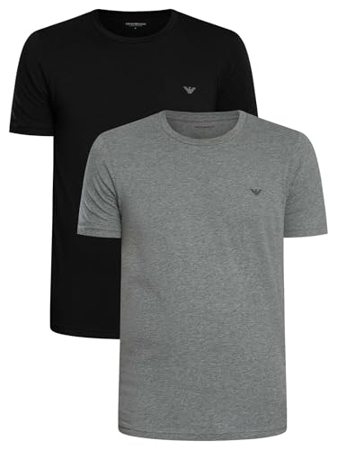 Emporio Armani 2er-Pack Crew Neck T-Shirt, Grau meliert/Schwarz, Größe M