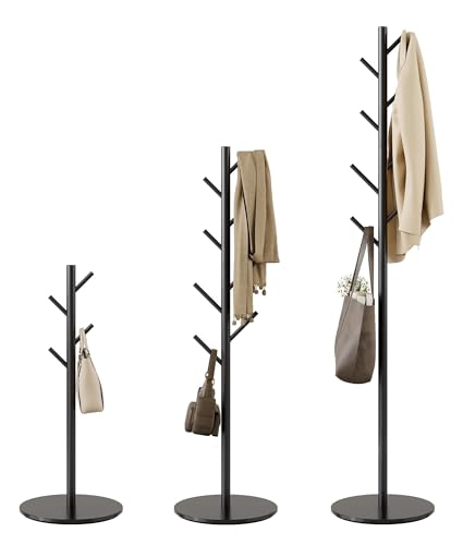 Kleiderständer mit 8 Haken - 3-fach höhenverstellbar - Moderner Garderobenbaum aus stabilem Metall mit Sinterstein-Basis für Büro & Schlafzimmer - Ideal für Mäntel, Hüte und Taschen (30x30x167 cm)