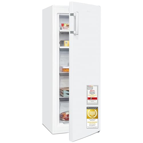 Exquisit Gefrierschrank | 161 l Nutzinhalt, Energieeffizienzklasse D, 39 dB(A) | NoFrost-Gefrieren, Schnellgefrieren, elektronische Temperaturregelung, Türalarm, hohe Bauform | GS5231-NF-H-040D weiss
