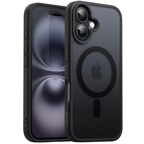 JETech Magnetisch Hülle für iPhone 16 6,1 Zoll Kompatibel mit MagSafe, Transluzente Matt Rückseite Dünn Stoßfest Handyhülle (Schwarz)