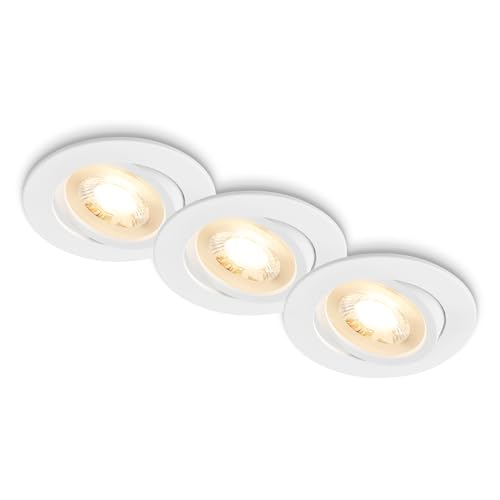 BRILONER - 3er Set LED Einbaustrahler 230V flach, schwenkbar, warmweißes Licht, LED Spot, flach, Deckenspots, Spots 230V, Einbauleuchten, Einbauspots, 68mm Lochmass, 8x2,2 cm, Weiß