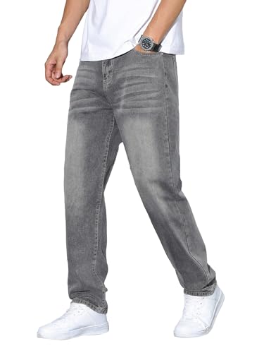 JMIERR Herren Jeans Baggy Baumwolle Jeans Y2K Hip Hop Weit geschnittene Denim-Hosen Skater Jeans Grau XL