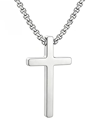 Zinvefa Kreuz Halskette für Herren Edelstahl Kette Silber Gold Schwarz für Jungen Damen, Kette mit 60cm