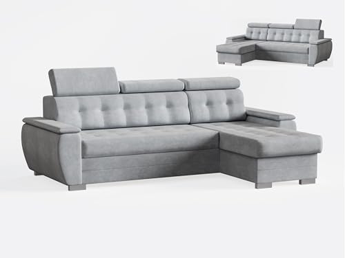 Robin Inspire Couch L Form Eckcouch Sofa Ecksofa Universell Links Und Rechts Mit Schlaffunktion Bettkasten Stauraum 240 x 165 x 87 cm Easy Clean Hellgrau Tosaro