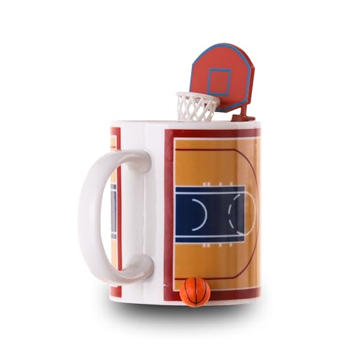 Winkee - Basketball Kaffeetasse mit Korb und Ball | Sport Tasse für Basketball Fans I Spaß beim Kaffee Trinken