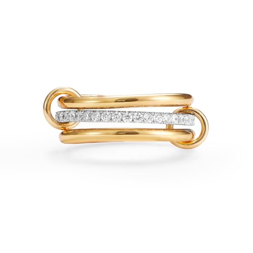 MUMREUES Gold Ringe Damen stapelbar 14K Gold plattiert - Verzahnte Weißgold/Gelbgold Zirkonia Schmuck Stacking Ringe Geschenkbox Größe 54