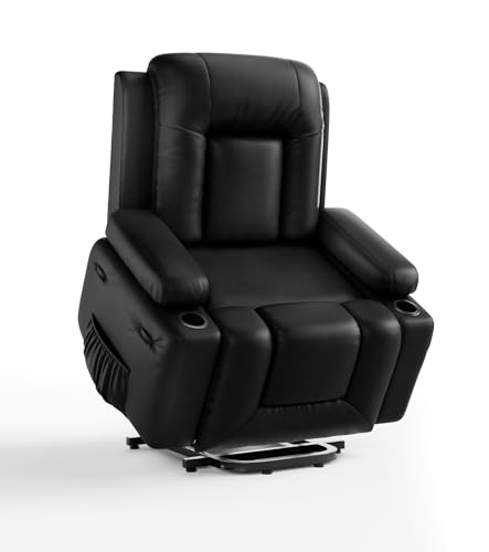 Elektrischer Relax- & Massagesessel mit Aufstehhilfe, Heizung, Liegefunktion und verstellbarer Rückenlehne/Beinauflage – PU-Leder Fernsehsessel für Senioren und Personen mit eingeschränkter Mobilität