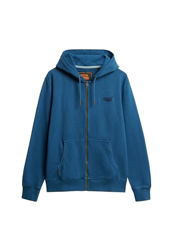 Superdry Herren Verwaschene Essential Kapuzenjacke mit Logo Verwaschenes Abzeichen Blau L