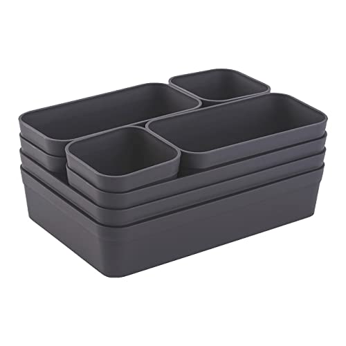 Gariella 1x Schubladen-Organizer Set Aufbewahrungs-Box Einteiler Trenn-System verstellbar Utensilien Stauraum Wohn-Badezimmer Kunststoff anthrazit