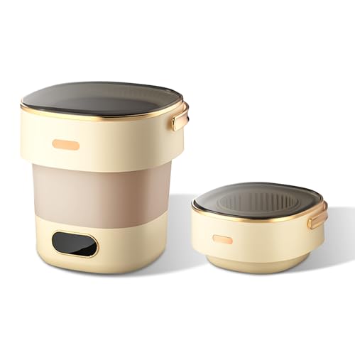 Creperture Faltbare Waschmaschine Mit Schleuder, 15L Vollautomatische Waschmaschine Mit 3 Reinigungsmodi, Tourenwagen Camping Mobile Waschmaschine für Socken Unterwäsche Babykleidung,Cremefarben