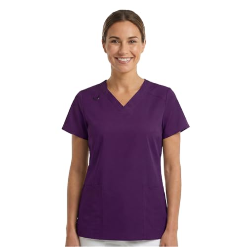 B-well Angelica Kasack Damen Pflege – Medizinische Tunika mit V-Ausschnitt, Funktionale Taschen, Atmungsaktiv & Pflegeleicht, Berufskleidung für Klinik & Praxis (Aubergine, 2XL)