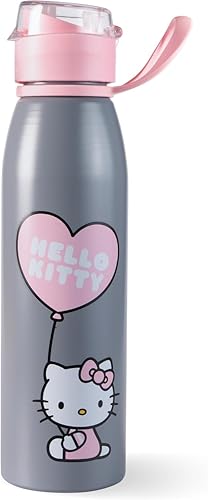 Hello Kitty Trinkflasche Edelstahl Kinder 590 ml – Auslaufsicher, mit Trinköffnung – Süße Wasserflasche für Mädchen – Ideal für Kindergarten, Schule & Ausflüge, Grau-rosa