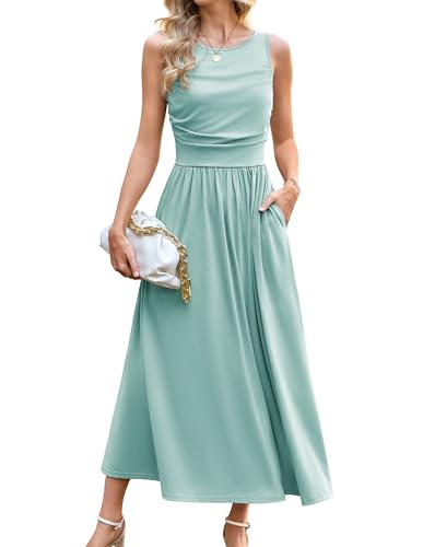 GRACE KARIN Damen Swing A-Linie Sommerkleid Maxi Tank Top Strandkleid Elegant Freizeitkleid Abendkleider Grün XL