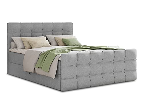 Sofnet Boxspringbett Best Lux mit Fußteil, 2 Bettkästen und Topper - Doppelbett, Bonell-Matratze, Polsterbett, Bett, Betten, Bettgestell, Schlafzimmer (Grau (Inari 91), 180 x 200 cm)