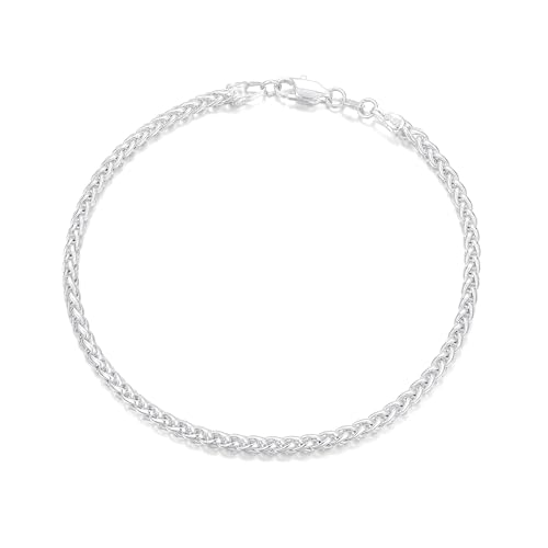 SLOONG 925 Silber Over Armbänder für Herren - 3MM Wheat Kette Silber Armband Herren Schmuck Geschenke für Männer Papa Freund Ehemann Sohn 22cm