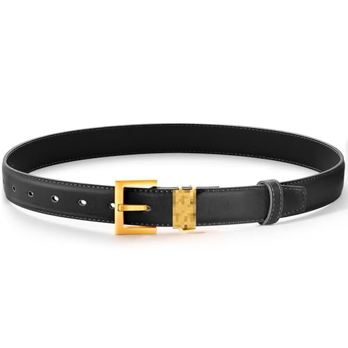 FEITENGU Gold Y Buchstabe Gürtel Damen Schwarz,Taillengürtel aus Leder für Kleider & Jeans,Damengürtel,Taillengürtel,Ledergürtel,Frauen Geschenke,100CM