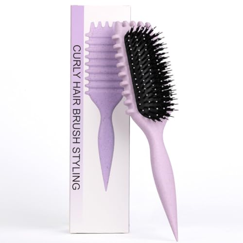 Lockenbürste & Curly Hair Brush für Lockiges Haar - Verbessert den Sprung der Locken, Reduziert Frizz bei welligem und curly Haar - Ergonomisches Design für alle Haartexturen (Lila)