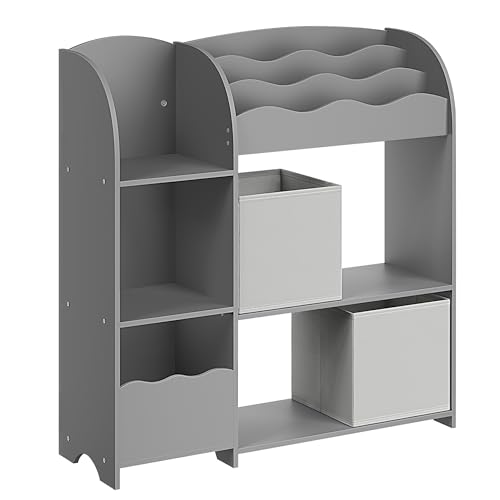 SONGMICS Bücherregal Kinder, Kinderregal für Spielzeug und Bücher, Aufbewahrung mit 2 Boxen, für Spielzimmer, Kinderzimmer, Wohnzimmer, Taubengrau GKR042G01