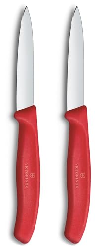 Victorinox Swiss Classic, Schäl- und Gemüsemesser Set, 2teilig, Extra Scharfe Klinge, Gerader Schliff für Präzise Schnitte, 8 cm, Rostfreier Stahl, Rot