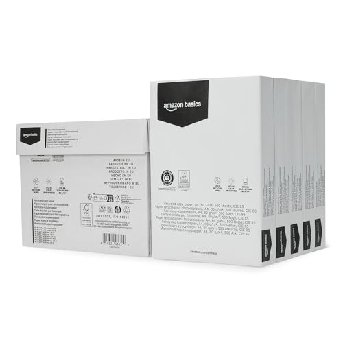 Amazon Basics Kopierpapier, 100% recycelt, A4, 80 g/m², 2500 Blatt (5 Ries), naturweiß
