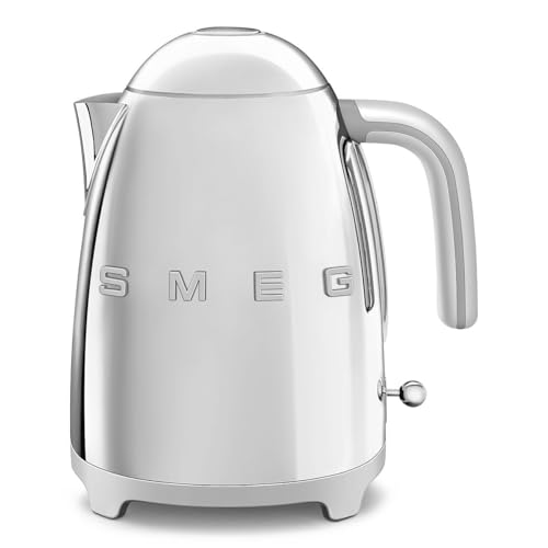 Smeg, KLF03SSEU 1.7L Wasserkocher, Soft-Opening-Kannenverschluss, Herausnehmbarer Anti-Kalkfilter aus Edelstahl, Automatische Abschaltung bei 100°C, Rutschfeste Stellfüße, 2400W Leistung, Stahl