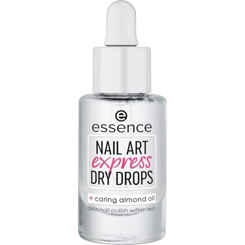 essence nail art express dry drops, Nagellack-Schnelltrockner, transparent, trocknet in 60 Sekunden, mit Vitamin E & Mandelöl, pflegend, vegan, ohne Aceton & Mikroplastik, 8ml