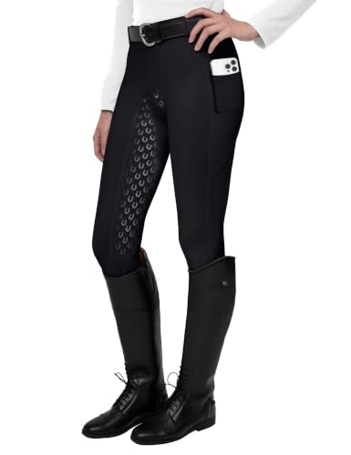 FitsT4 Sports Damen Reitleggings Silikon Vollbesatz Reithose Handytasche