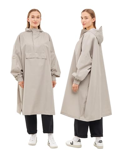 LARKSON Regenponcho Damen Herren Beige - Lykke - Regenmantel Regencape für Fahrrad Outdoor Festival - Wassersäule 10000 mm - Regenjacke Wasserdicht mit Verschweißten Nähten