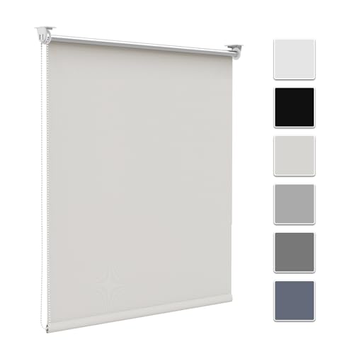 Verdunkelungsrollo Verdunklungsrollo ohne Bohren & mit Bohren,Rollo Verdunkelung Creme 45x130cm(Stoffbreite 40cm) für Fenster innen Wandmontage,Deckenmontage Fensterrollo Seitenzugrollo Klemmrollo