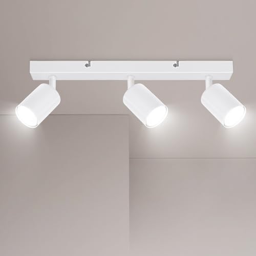 Ketom Deckenstrahler LED Weiß, Deckenstrahler 3 Flammig, LED Deckenleuchte Schwenkbar, GU10 Deckenlampe Spot, Deckenlampe 3 Flammig Modern, Strahler Deckenspot für Küche, Wohnzimmer, Schlafzimmer