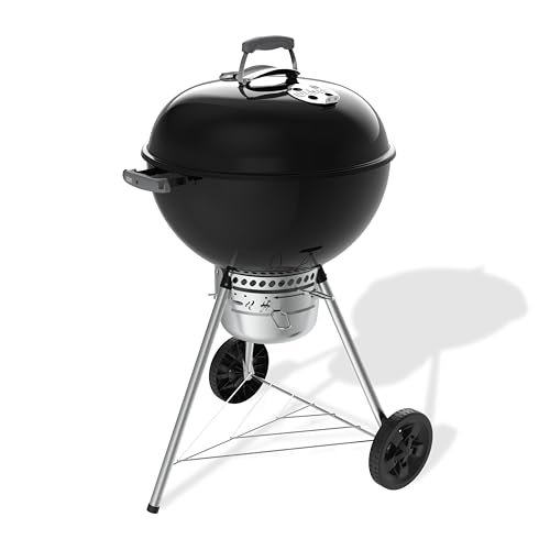 Weber Original Kettle Premium Holzkohlegrill/Porzellanemaillierter Deckel und Kessel, 57 cm Grillfläche, One-Touch-Reinigungssystem, Deckelthermometer, Dreibein-Ständer und Räder, Schwarz