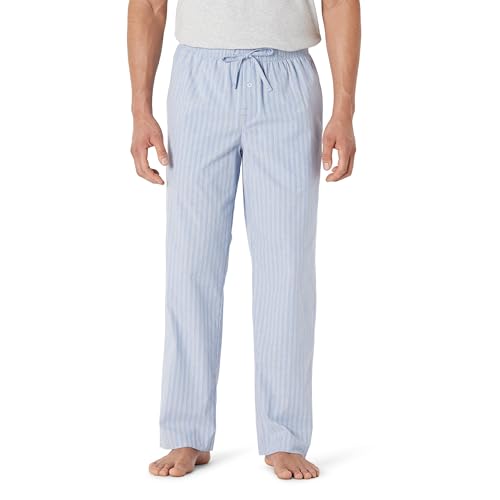 Amazon Essentials Herren Schlafanzughose Pyjamahose Lang Baumwolle Gerade Passform Elastischer Bund, Kornblumenblau Thin Stripe, L
