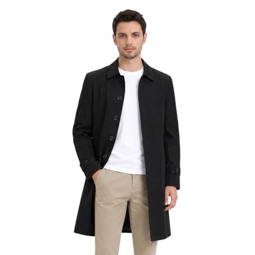 Allthemen Herren Trenchcoat Einreihig Lang Mantel Herbst Elegant Jacke Leichte Freizeit Übergangsjacke Business Casual Schwarz L
