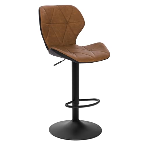 EUGAD 1X Barhocker Barstuhl Bistrohocker Tresenhocker Retro höhenverstellbar und drenbar mit Rückenlehne aus Kunstleder Stahl Braun,0662BY-1