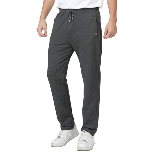 JustSun Jogginghose Herren Trainingshose Sporthose Herren Lang Freizeithose Baumwolle mit Reissverschluss Taschen Dunkelgrau L