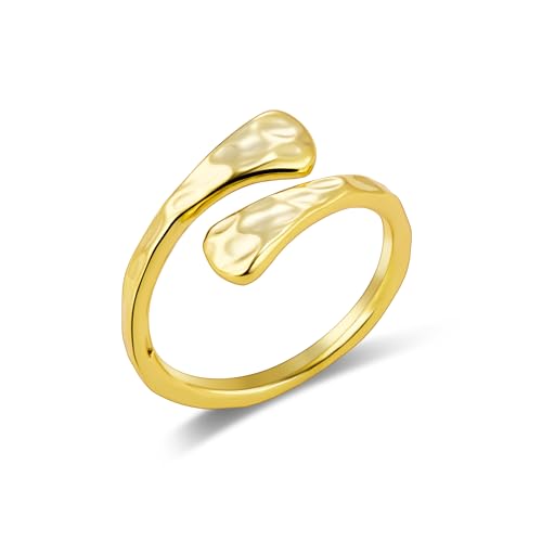 ALEXCRAFT Gold Ringe für Damen, 14K Vergoldet Ringe Einfacher Offen Verstellbare RingeGolden Glatter Kleine Ring Verlobungsring Eheringe Daumen Finger Gold Unisex Damen Herren Schmuck