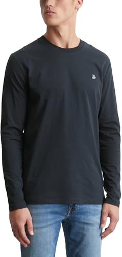 Marc OߴPolo Herren Langarmshirt aus Bio-Baumwolle mit Rundhalsausschnitt, Blau (Dark Navy), XS