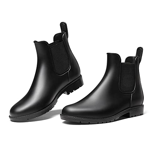 DREAM PAIRS Stiefel Damen Gummistiefel Damen Chelsea Boots Damen Frauen Ankle Wellies Wasserdicht Regenstiefel,Size 39,Schwarz,SDRB2201W-E