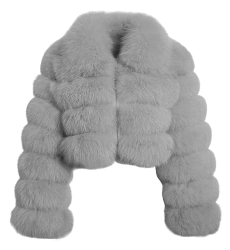 Claofoc Damens Faux Fur Coat Damen Winterjacke aus grauem Pelz Warm Flauschig Fest Mit Reißverschluss Dicke Oberbekleidung (DE/NL/SE/PL, Alphanumerisch, XS, XXL, Regular, Regular, L)