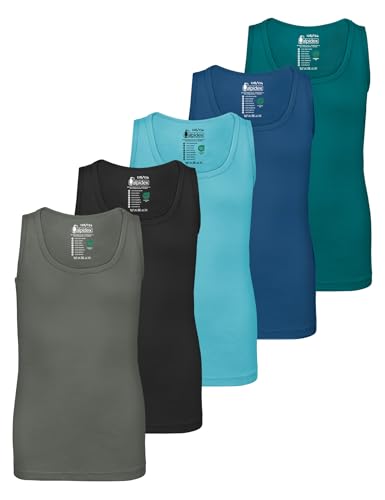ALPIDEX Jungen Unterhemd 5er Set 100% Baumwolle Tank Top Trägertop Bequeme Classic Achselhemden Ärmellose Kinder Unterhemden, Größe:140-146, Farbe:Storm